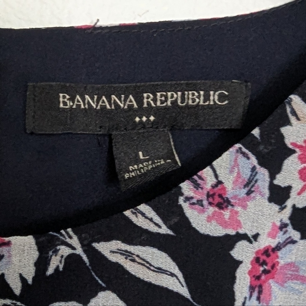 Banana Republic Dress Large Floral Blue Dress Fit And Flare - Picture 5 of 9